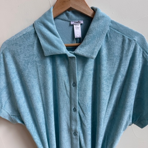 Andie Swim Light Blue Short Sleeve Collar Button Up Shorts Romper Womens Size S - Picture 4 of 16